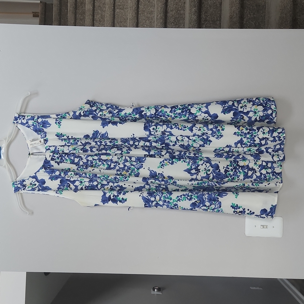 Pink Owl Floral Sleeveless Dress White Blue Green Teal Belt Women's Large